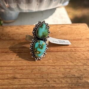 Sonoran Gold Double Teardrop Turquoise Adjustable Ring | NWT | .925